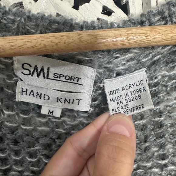 Vintage Handknit Grannycore Pink & Grey Chunky Cardigan Sz Medium - Picture 10 of 10